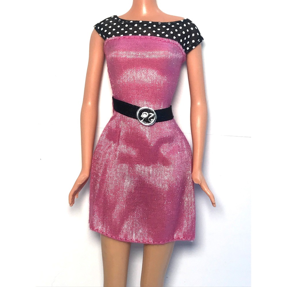 Barbie Doll Clothing 2009 Potty Training Pups Pink & Black Belted Dress T9397
